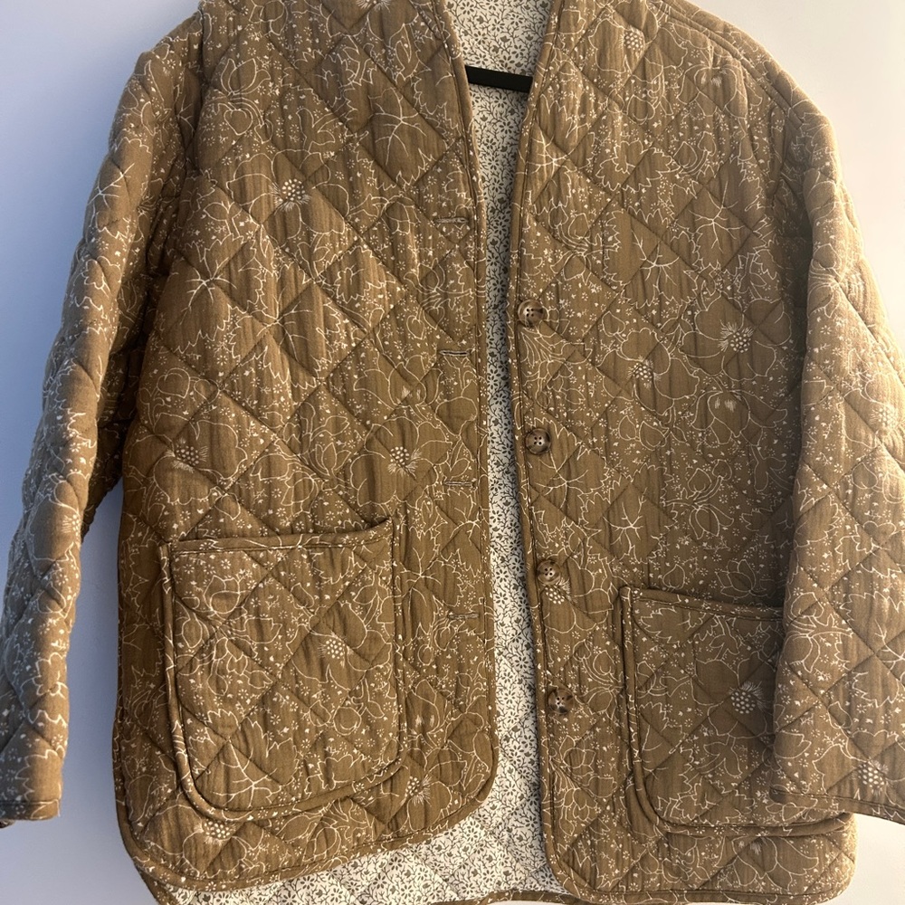 Marine Layer Olive Quilted Jacket with Floral Design